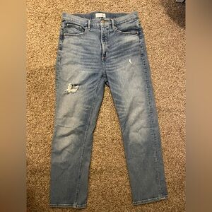 Straight Leg Light Blue Women’s Jeans with Subtle Distress